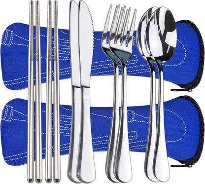 Portable Silverware Set with Case, Travel Camping Utensils Set, Premium Stainless Steel Travel Cutlery Set