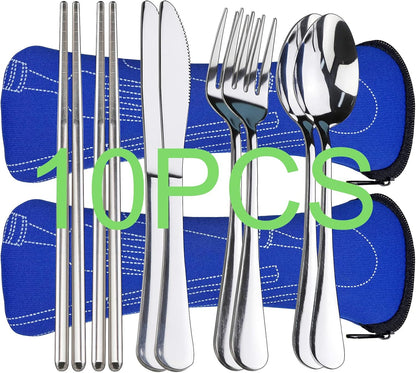 Portable Silverware Set with Case, Travel Camping Utensils Set, Premium Stainless Steel Travel Cutlery Set