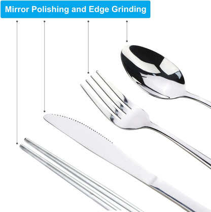 Portable Silverware Set with Case, Travel Camping Utensils Set, Premium Stainless Steel Travel Cutlery Set