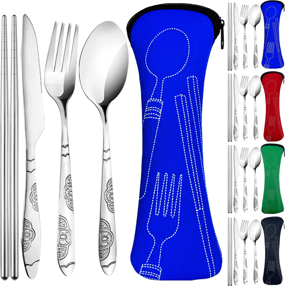 Portable Silverware Set with Case, Travel Camping Utensils Set, Premium Stainless Steel Travel Cutlery Set