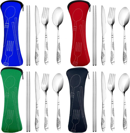Portable Silverware Set with Case, Travel Camping Utensils Set, Premium Stainless Steel Travel Cutlery Set