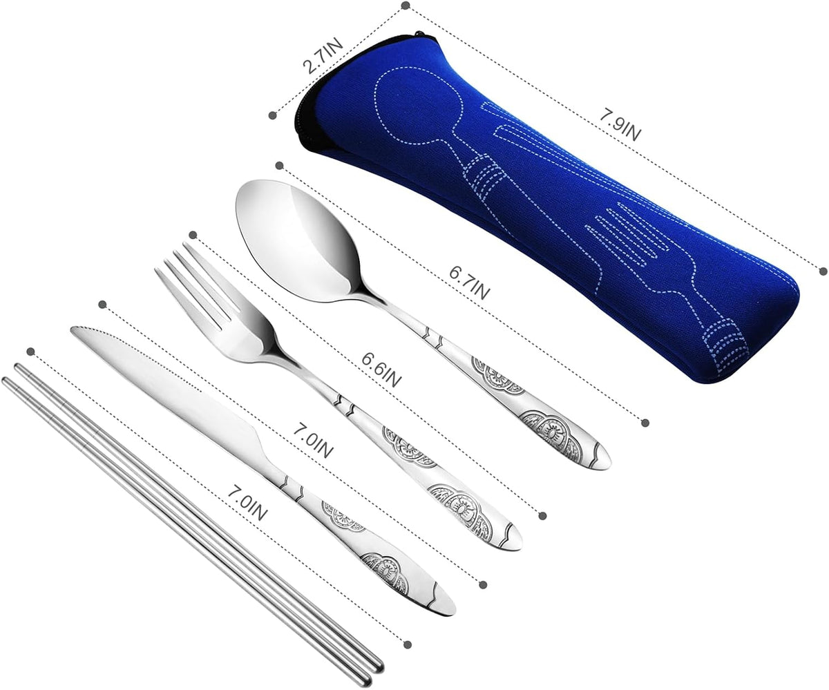 Portable Silverware Set with Case, Travel Camping Utensils Set, Premium Stainless Steel Travel Cutlery Set