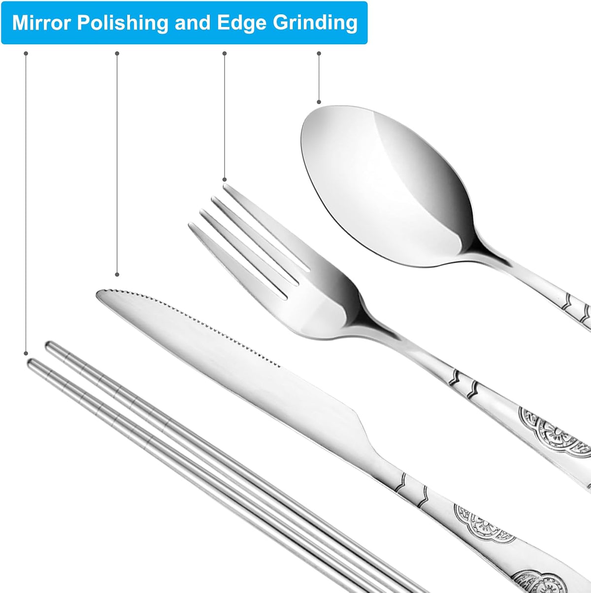 Portable Silverware Set with Case, Travel Camping Utensils Set, Premium Stainless Steel Travel Cutlery Set