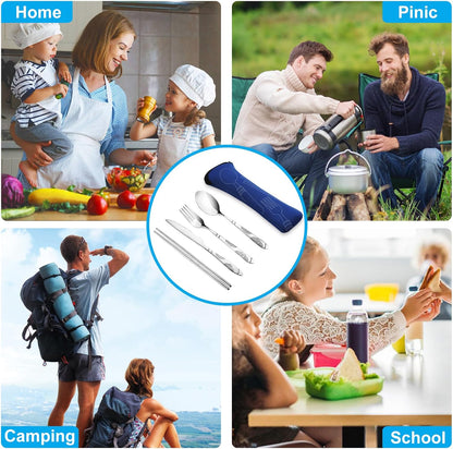 Portable Silverware Set with Case, Travel Camping Utensils Set, Premium Stainless Steel Travel Cutlery Set