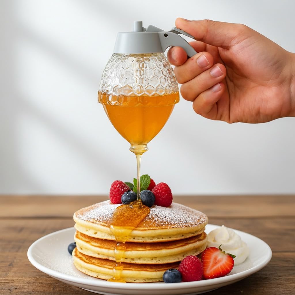 Maple Syrup Dispenser, Glass Honey Dispenser, 8 oz Honey Jar for Gifts