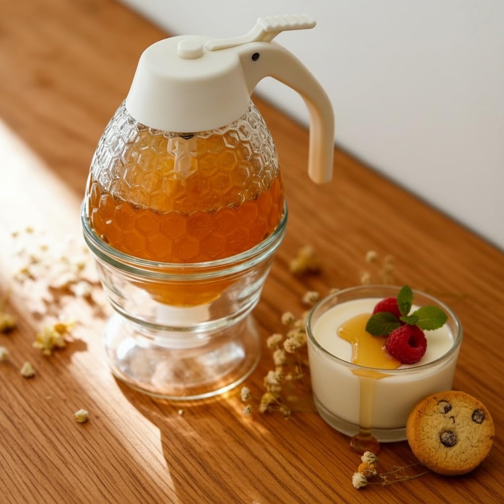 Maple Syrup Dispenser, Glass Honey Dispenser, 8 oz Honey Jar for Gifts