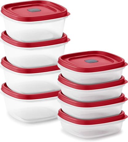 16-Piece BPA-Free Plastic Food Storage Set, Red Vented Lids - Microwave, Dishwasher Safe: Perfect for Meal Prep, Leftovers, and Kitchen Organization