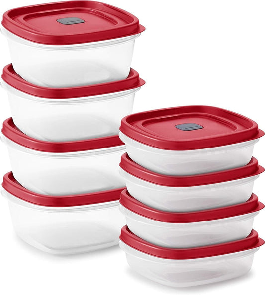 16-Piece BPA-Free Plastic Food Storage Set, Red Vented Lids - Microwave, Dishwasher Safe: Perfect for Meal Prep, Leftovers, and Kitchen Organization