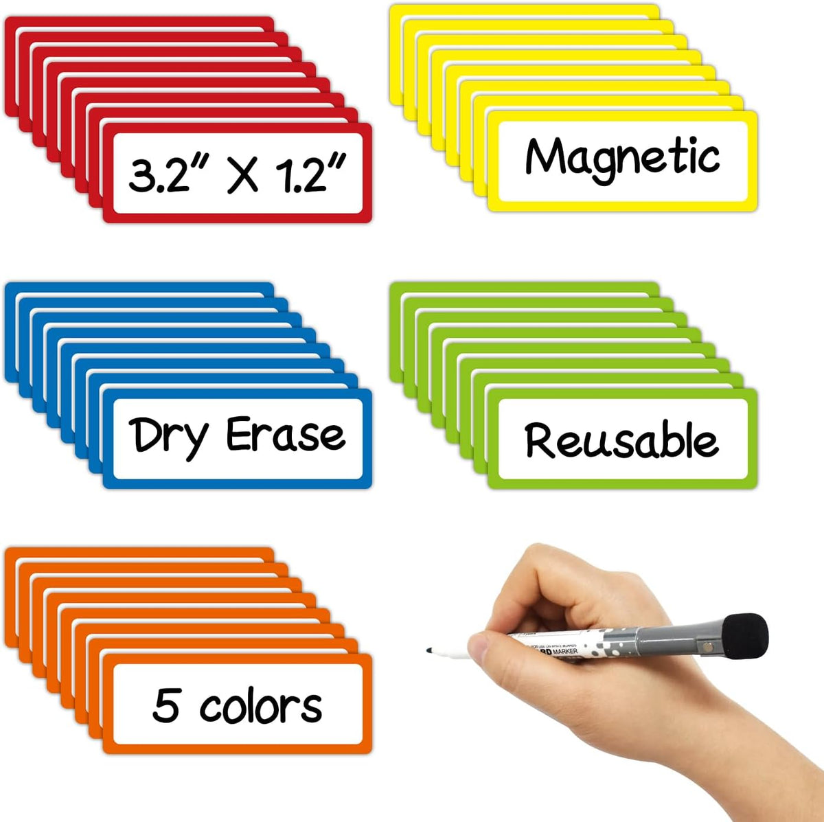 Dry Erase Magnetic Labels 4x2 Inch White, Reusable Magnetic Dry Erase Labels for Classroom Office Whiteboards，Pack of 40