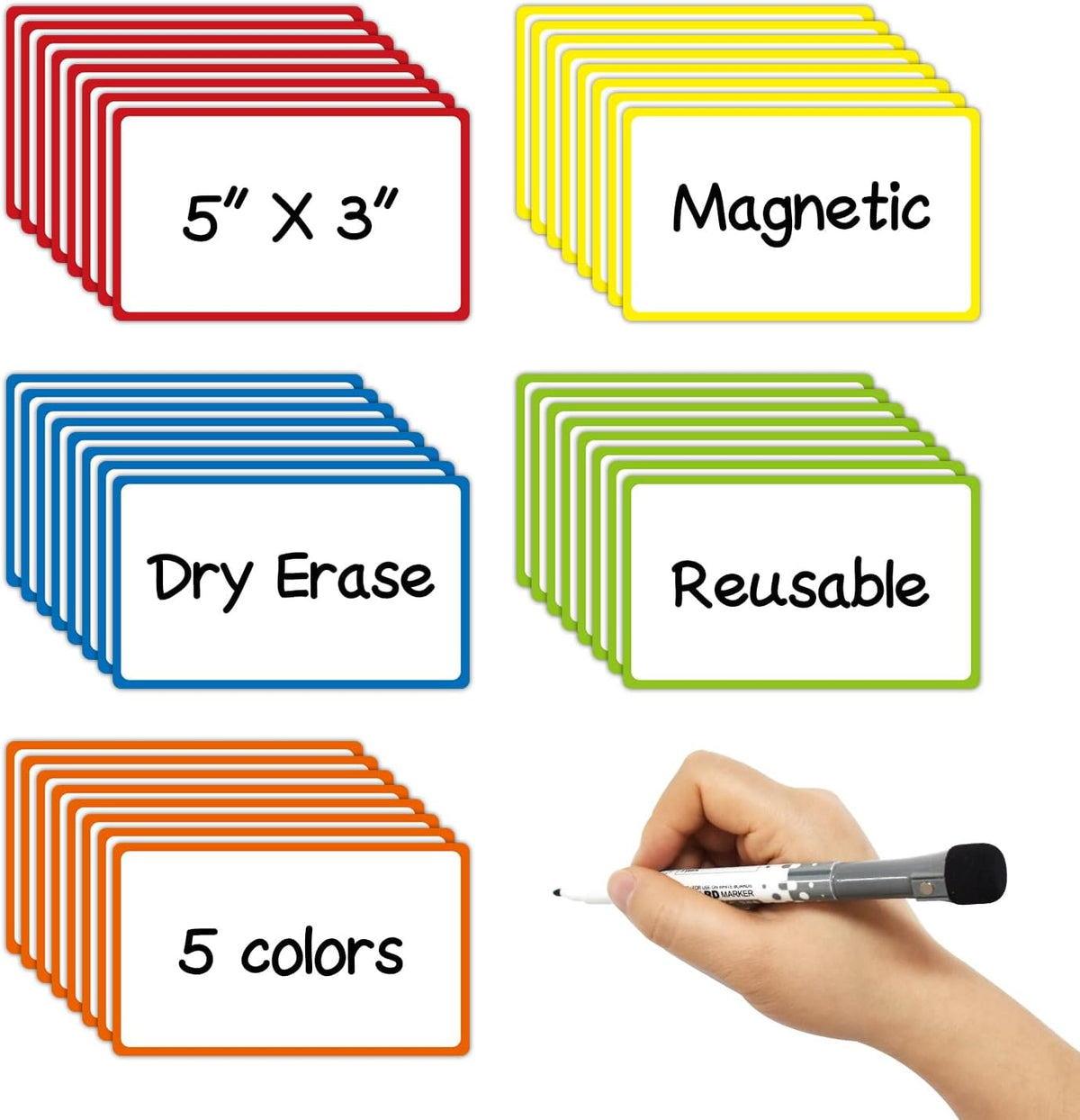 Dry Erase Magnetic Labels 4x2 Inch White, Reusable Magnetic Dry Erase Labels for Classroom Office Whiteboards，Pack of 40