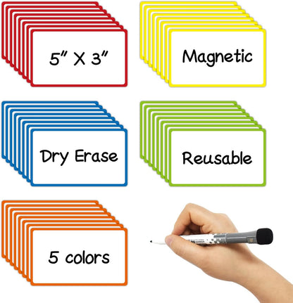Dry Erase Magnetic Labels 4x2 Inch White, Reusable Magnetic Dry Erase Labels for Classroom Office Whiteboards，Pack of 40