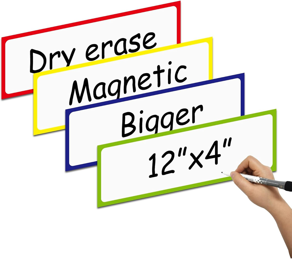 Dry Erase Magnetic Labels 4x2 Inch White, Reusable Magnetic Dry Erase Labels for Classroom Office Whiteboards，Pack of 40