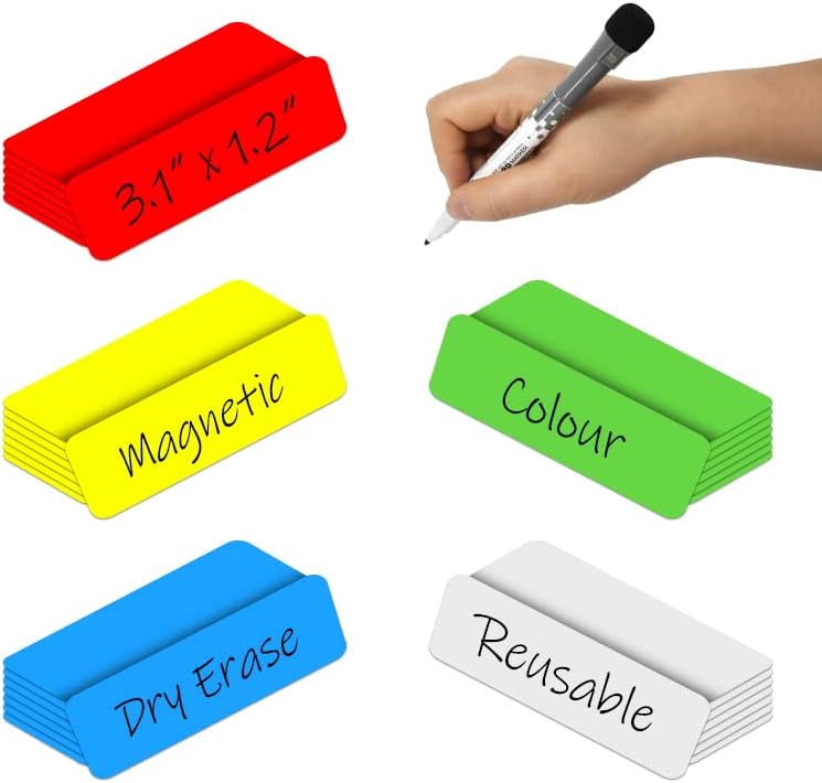 Dry Erase Magnetic Labels 4x2 Inch White, Reusable Magnetic Dry Erase Labels for Classroom Office Whiteboards，Pack of 40