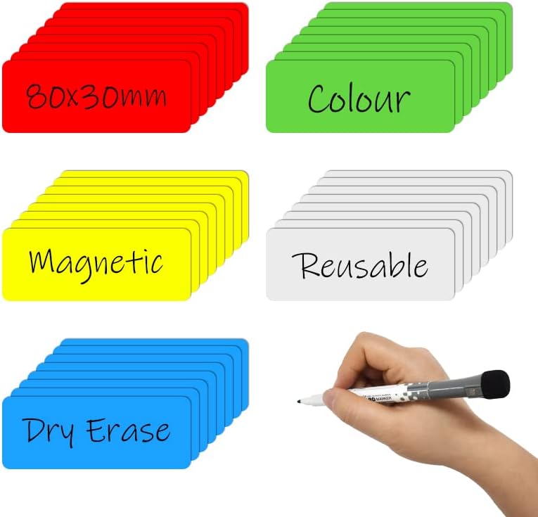 Dry Erase Magnetic Labels 4x2 Inch White, Reusable Magnetic Dry Erase Labels for Classroom Office Whiteboards，Pack of 40