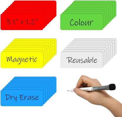 Dry Erase Magnetic Labels 4x2 Inch White, Reusable Magnetic Dry Erase Labels for Classroom Office Whiteboards，Pack of 40