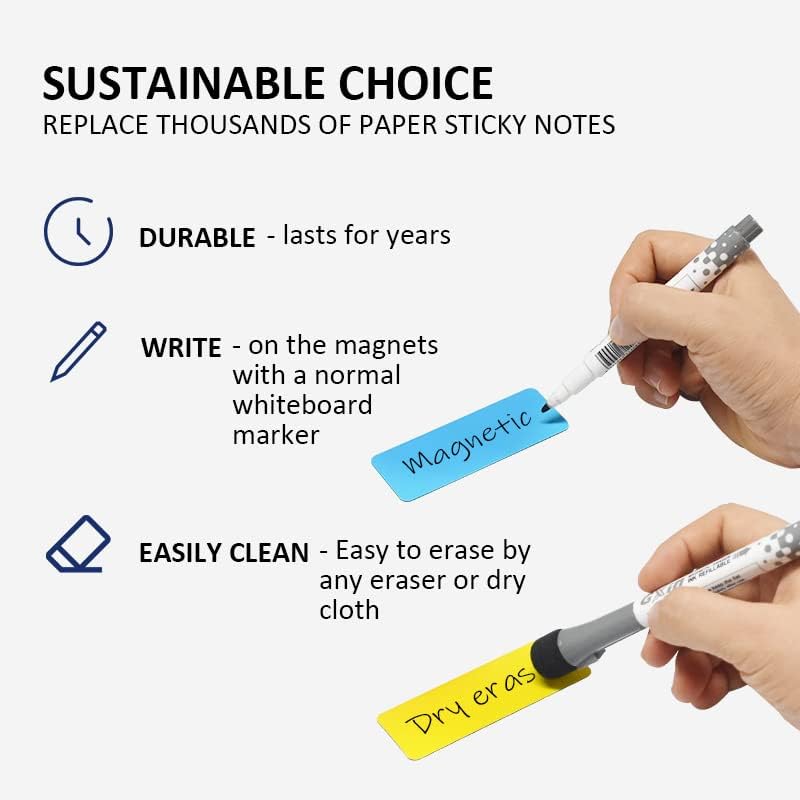 Dry Erase Magnetic Labels 4x2 Inch White, Reusable Magnetic Dry Erase Labels for Classroom Office Whiteboards，Pack of 40