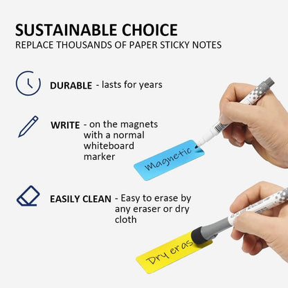 Dry Erase Magnetic Labels 4x2 Inch White, Reusable Magnetic Dry Erase Labels for Classroom Office Whiteboards，Pack of 40