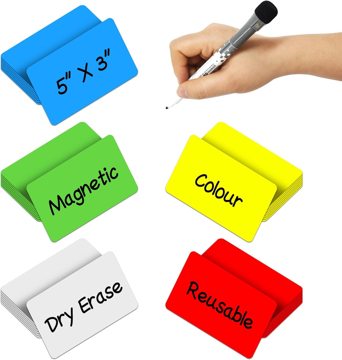 Dry Erase Magnetic Labels 4x2 Inch White, Reusable Magnetic Dry Erase Labels for Classroom Office Whiteboards，Pack of 40