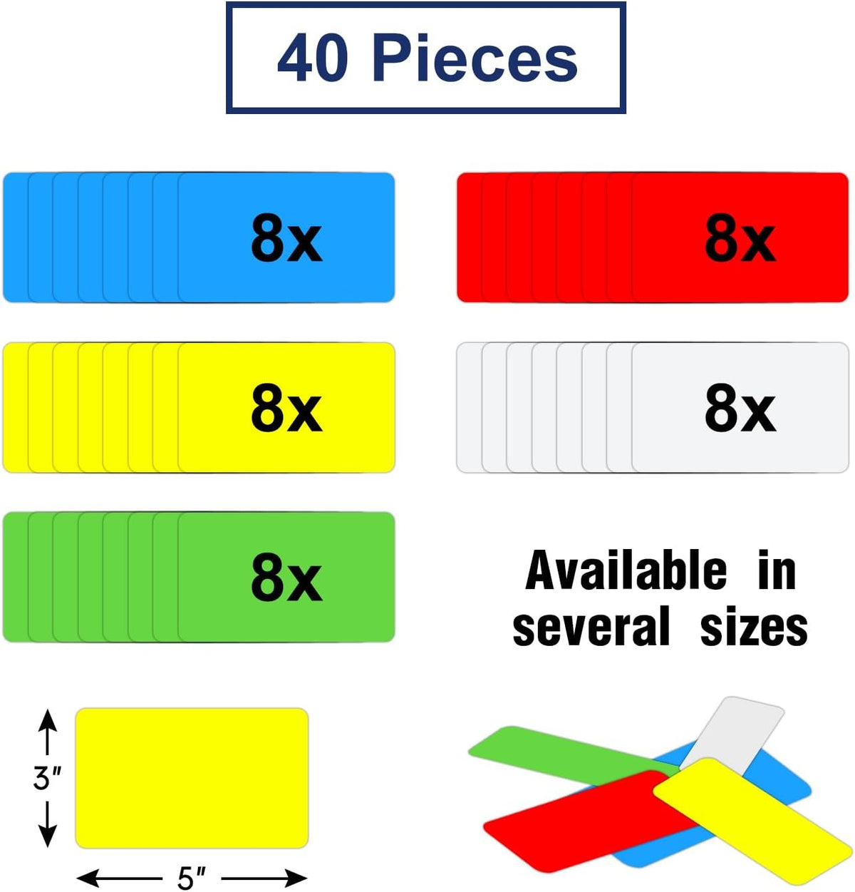 Dry Erase Magnetic Labels 4x2 Inch White, Reusable Magnetic Dry Erase Labels for Classroom Office Whiteboards，Pack of 40