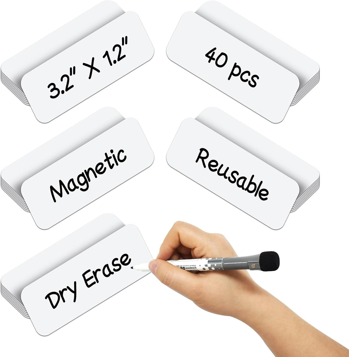 Dry Erase Magnetic Labels 4x2 Inch White, Reusable Magnetic Dry Erase Labels for Classroom Office Whiteboards，Pack of 40