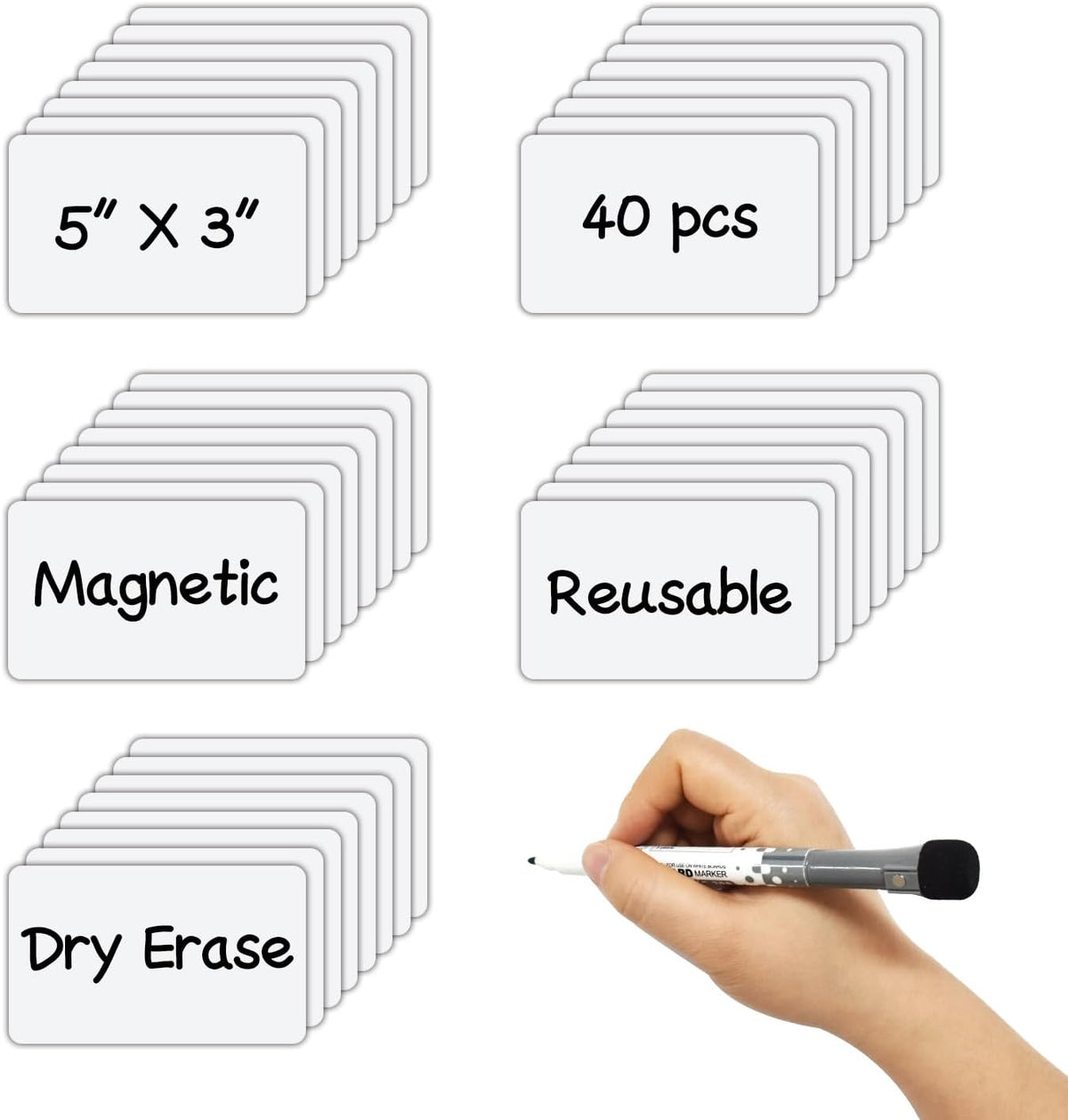 Dry Erase Magnetic Labels 4x2 Inch White, Reusable Magnetic Dry Erase Labels for Classroom Office Whiteboards，Pack of 40