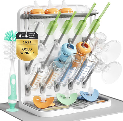 Baby Bottle Drying Rack with 10 Hooks, Newborn Essentials Must Haves, Bottle Storage Organizer for Countertop, Cabinet, Rack Dryer Holder for Pacifiers, Pump Parts, Baby Stuff