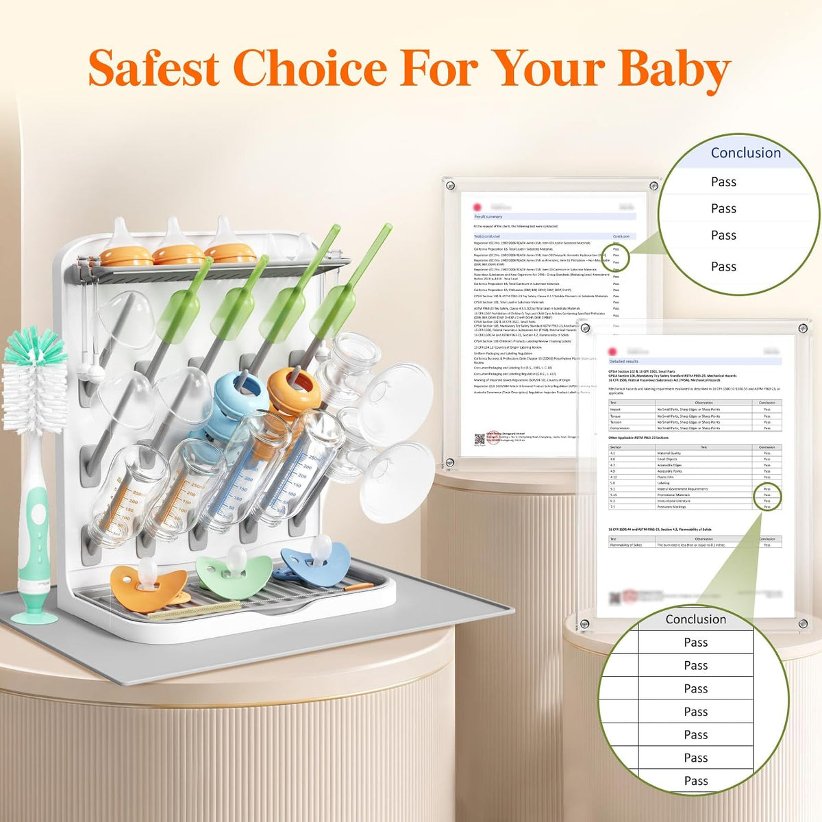 Baby Bottle Drying Rack with 10 Hooks, Newborn Essentials Must Haves, Bottle Storage Organizer for Countertop, Cabinet, Rack Dryer Holder for Pacifiers, Pump Parts, Baby Stuff