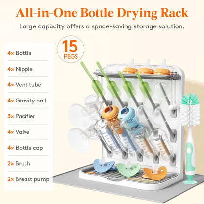 Baby Bottle Drying Rack with 10 Hooks, Newborn Essentials Must Haves, Bottle Storage Organizer for Countertop, Cabinet, Rack Dryer Holder for Pacifiers, Pump Parts, Baby Stuff