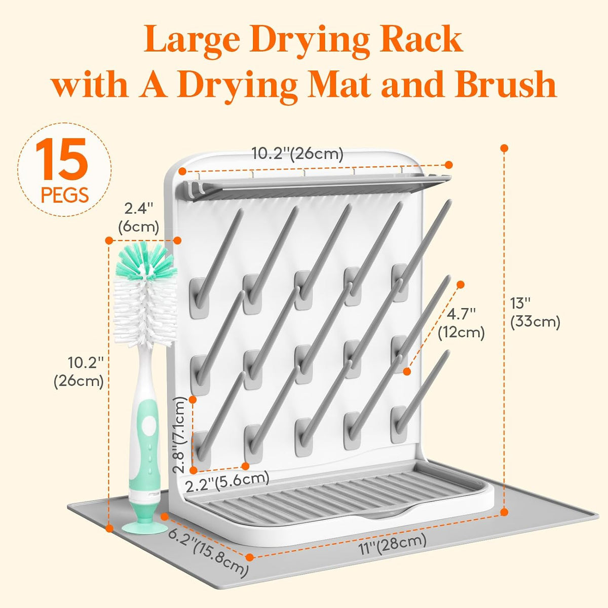 Baby Bottle Drying Rack with 10 Hooks, Newborn Essentials Must Haves, Bottle Storage Organizer for Countertop, Cabinet, Rack Dryer Holder for Pacifiers, Pump Parts, Baby Stuff