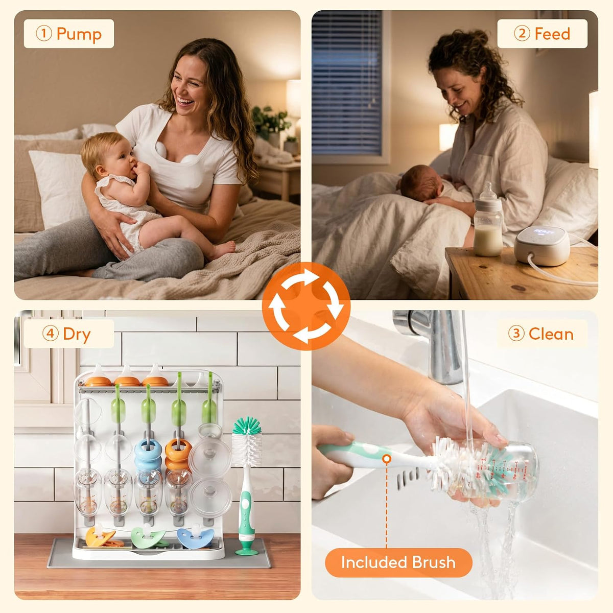 Baby Bottle Drying Rack with 10 Hooks, Newborn Essentials Must Haves, Bottle Storage Organizer for Countertop, Cabinet, Rack Dryer Holder for Pacifiers, Pump Parts, Baby Stuff