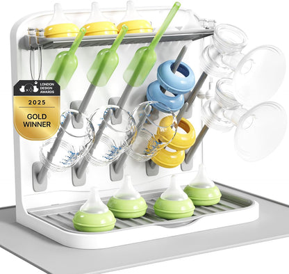 Baby Bottle Drying Rack with 10 Hooks, Newborn Essentials Must Haves, Bottle Storage Organizer for Countertop, Cabinet, Rack Dryer Holder for Pacifiers, Pump Parts, Baby Stuff