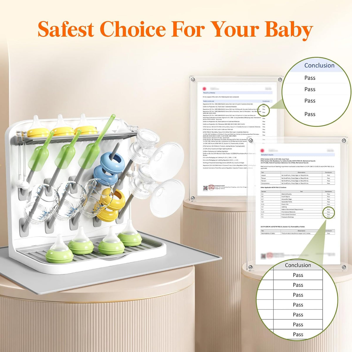 Baby Bottle Drying Rack with 10 Hooks, Newborn Essentials Must Haves, Bottle Storage Organizer for Countertop, Cabinet, Rack Dryer Holder for Pacifiers, Pump Parts, Baby Stuff