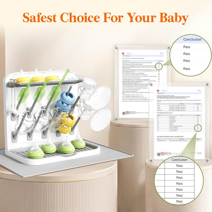 Baby Bottle Drying Rack with 10 Hooks, Newborn Essentials Must Haves, Bottle Storage Organizer for Countertop, Cabinet, Rack Dryer Holder for Pacifiers, Pump Parts, Baby Stuff