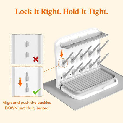 Baby Bottle Drying Rack with 10 Hooks, Newborn Essentials Must Haves, Bottle Storage Organizer for Countertop, Cabinet, Rack Dryer Holder for Pacifiers, Pump Parts, Baby Stuff