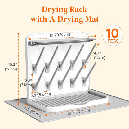 Baby Bottle Drying Rack with 10 Hooks, Newborn Essentials Must Haves, Bottle Storage Organizer for Countertop, Cabinet, Rack Dryer Holder for Pacifiers, Pump Parts, Baby Stuff