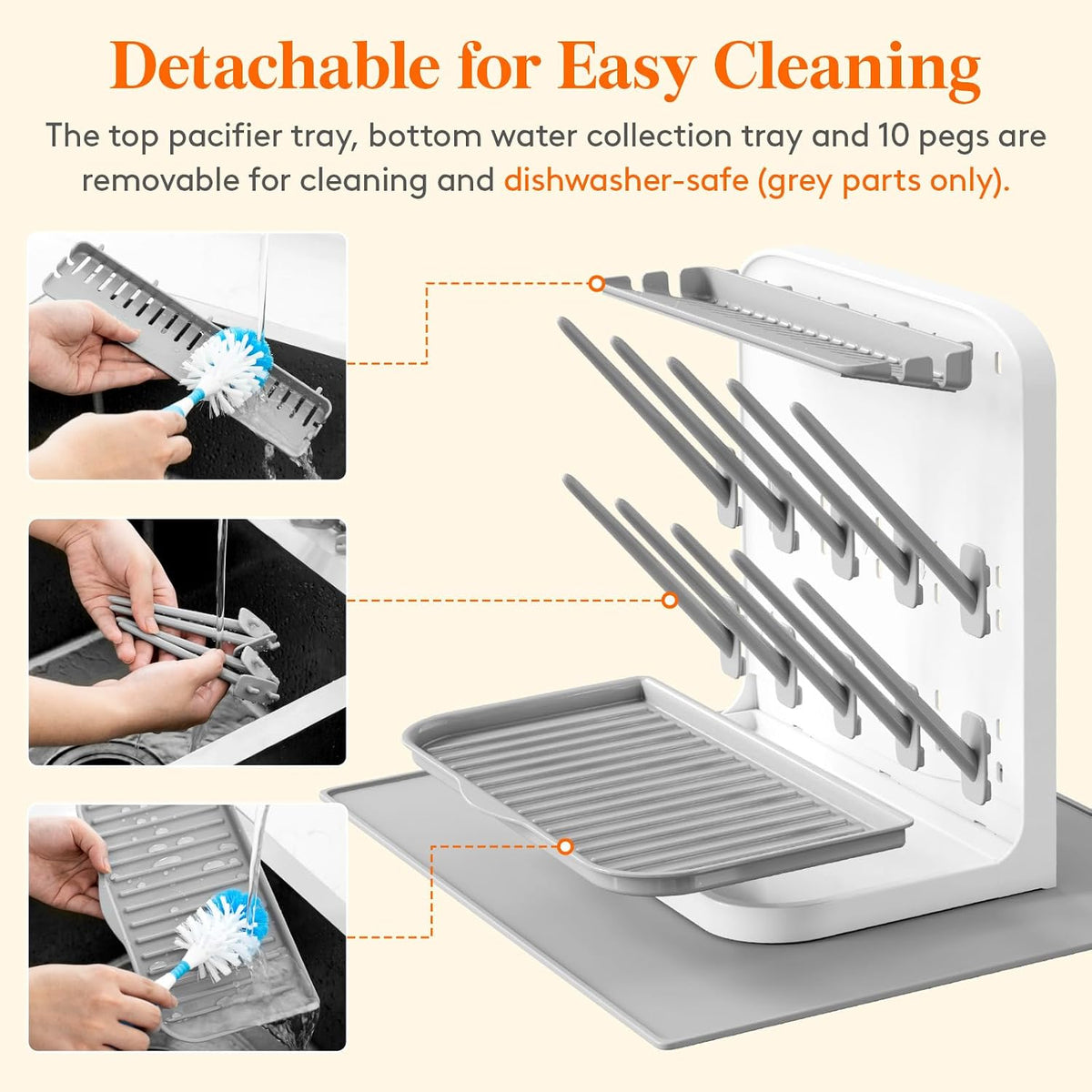 Baby Bottle Drying Rack with 10 Hooks, Newborn Essentials Must Haves, Bottle Storage Organizer for Countertop, Cabinet, Rack Dryer Holder for Pacifiers, Pump Parts, Baby Stuff