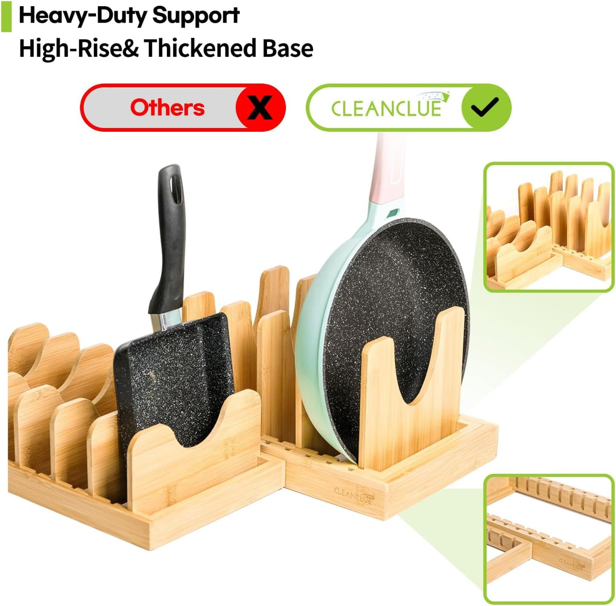 Pots and Pans Organizer under Cabinet Expandable Bamboo Pot Lid Holder Rack | Adjustable bakeware organizer, cutting board organizer, cookie sheet, baking pan, tray organizer for kitchen cabinet storage