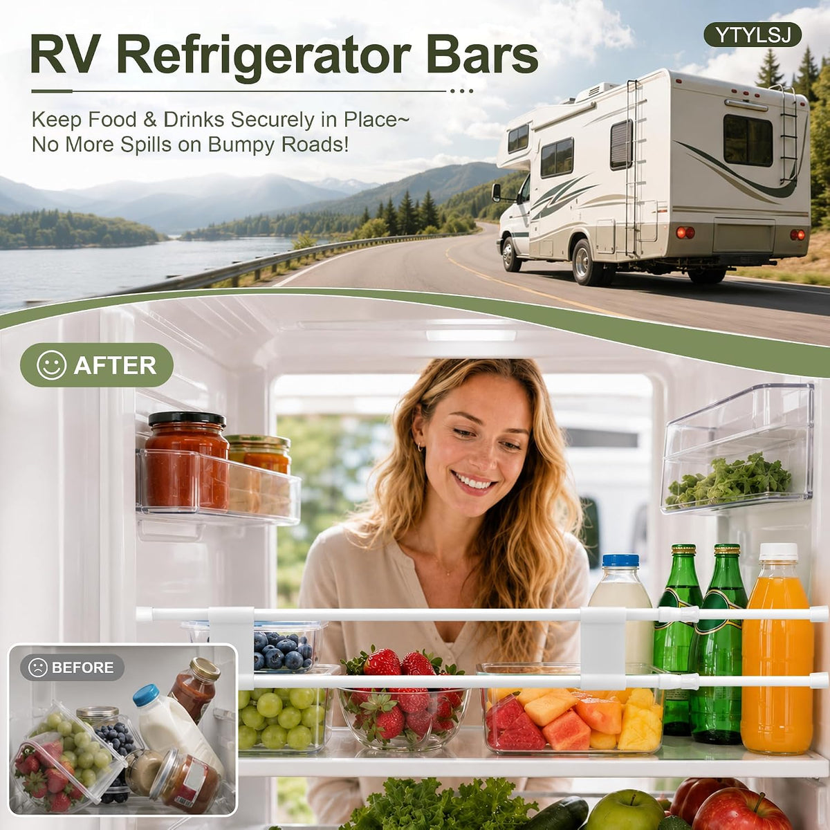 4-Pack RV Fridge Bars, Adjustable RV Tension Rods, 19.5-36.7"