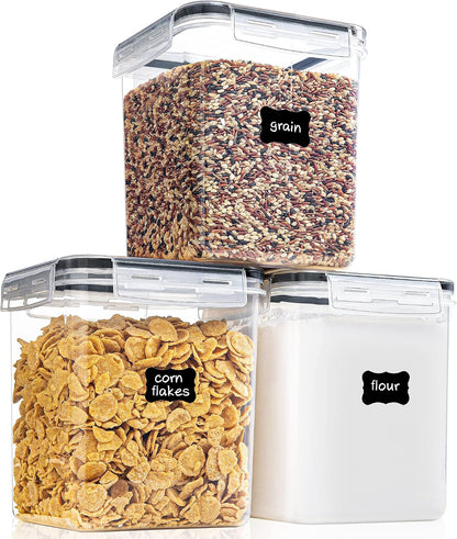 Large Food Storage Containers with Lids Airtight 5.2L /176Oz, for Flour, Sugar, Baking Supply, 3PCS BPA Free Plastic Canisters for Kitchen Pantry Organization
