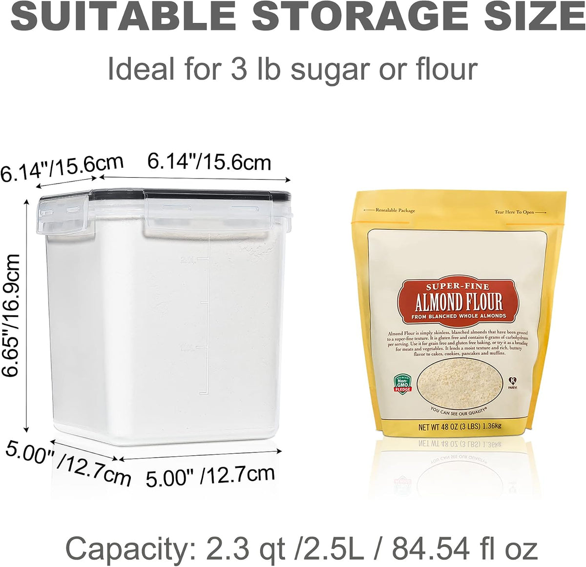 Large Food Storage Containers with Lids Airtight 5.2L /176Oz, for Flour, Sugar, Baking Supply, 3PCS BPA Free Plastic Canisters for Kitchen Pantry Organization