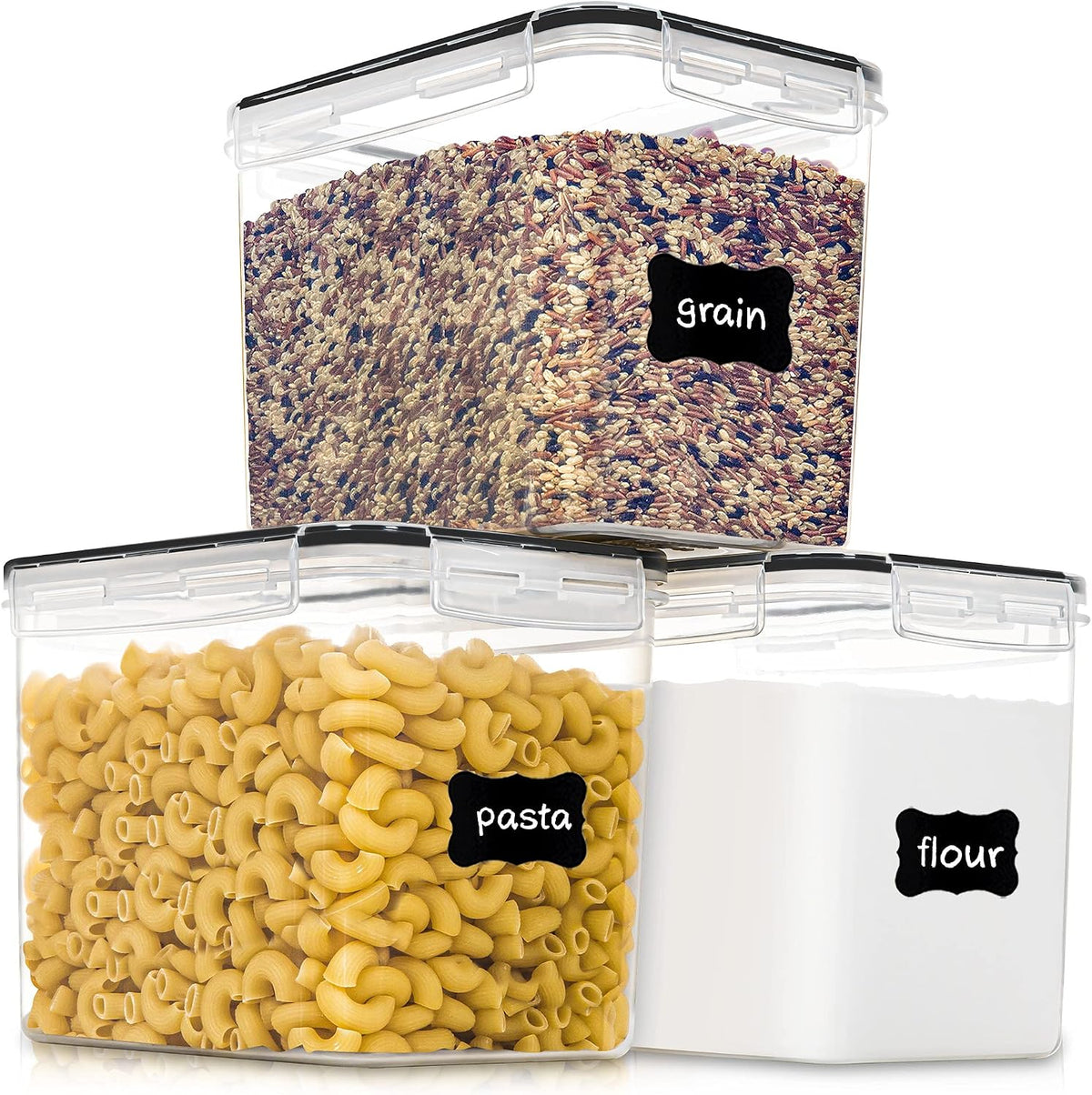 Large Food Storage Containers with Lids Airtight 5.2L /176Oz, for Flour, Sugar, Baking Supply, 3PCS BPA Free Plastic Canisters for Kitchen Pantry Organization
