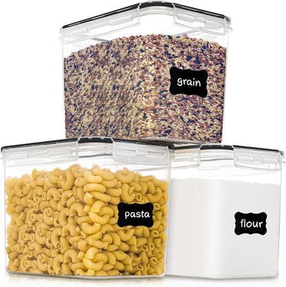 Large Food Storage Containers with Lids Airtight 5.2L /176Oz, for Flour, Sugar, Baking Supply, 3PCS BPA Free Plastic Canisters for Kitchen Pantry Organization