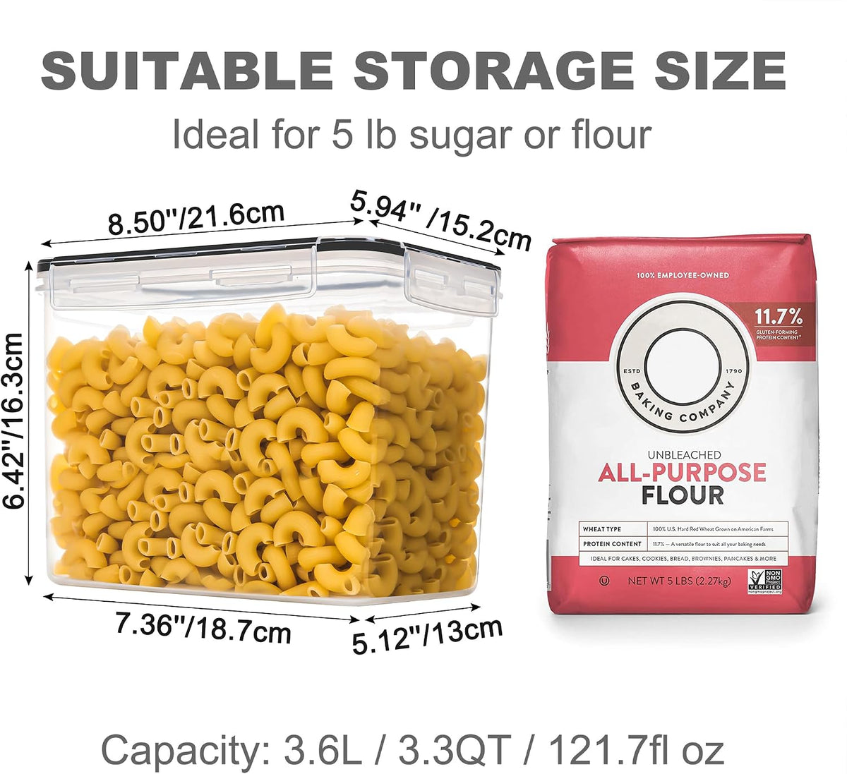 Large Food Storage Containers with Lids Airtight 5.2L /176Oz, for Flour, Sugar, Baking Supply, 3PCS BPA Free Plastic Canisters for Kitchen Pantry Organization