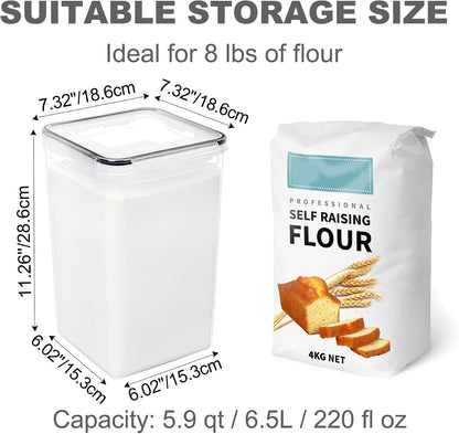 Large Food Storage Containers with Lids Airtight 5.2L /176Oz, for Flour, Sugar, Baking Supply, 3PCS BPA Free Plastic Canisters for Kitchen Pantry Organization