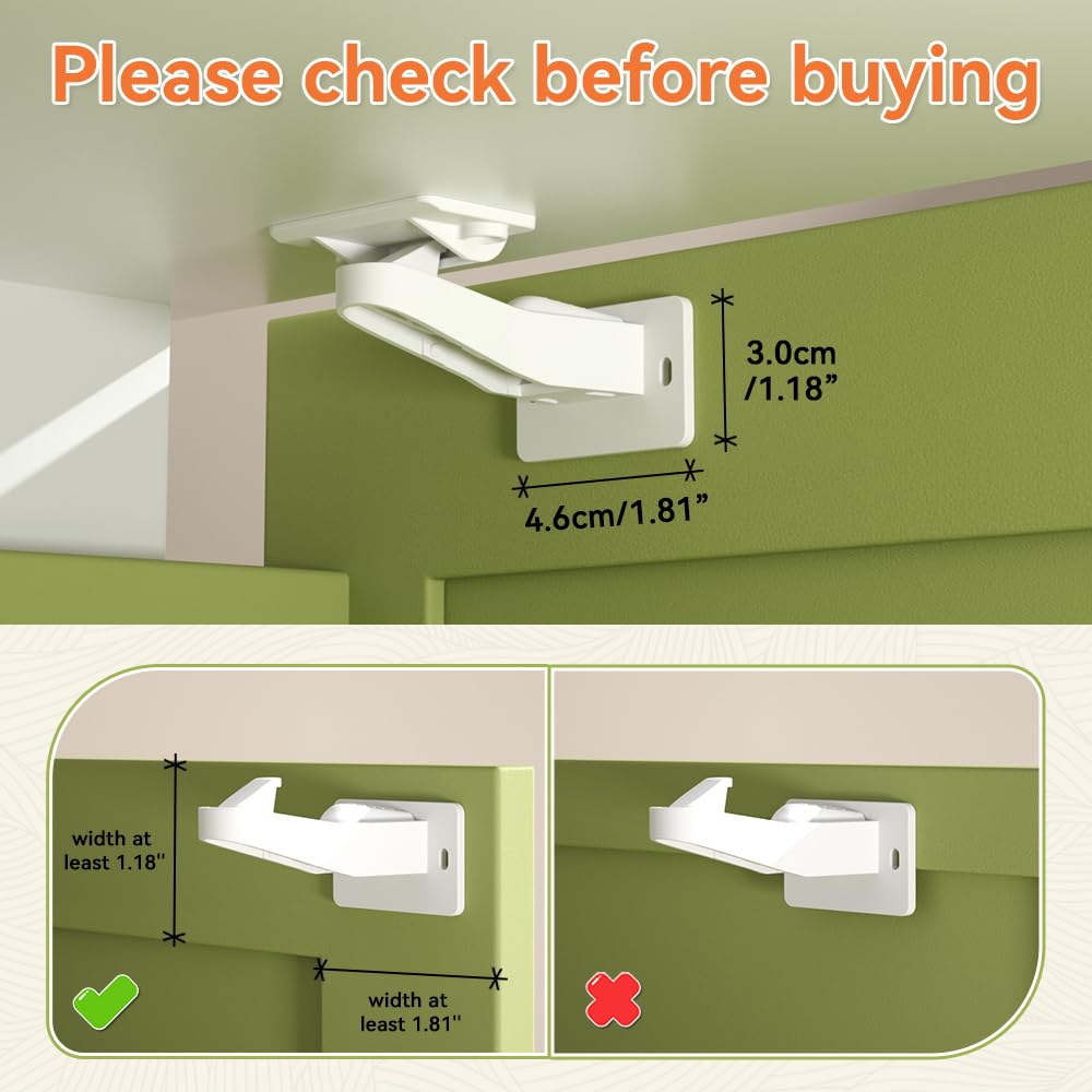12 Pcs Baby Safety Cabinet Locks Childproof Drawer Locks with Screws, Kids Latch for Drawers and Cabinets, Works with Most Cabinets and Drawers.