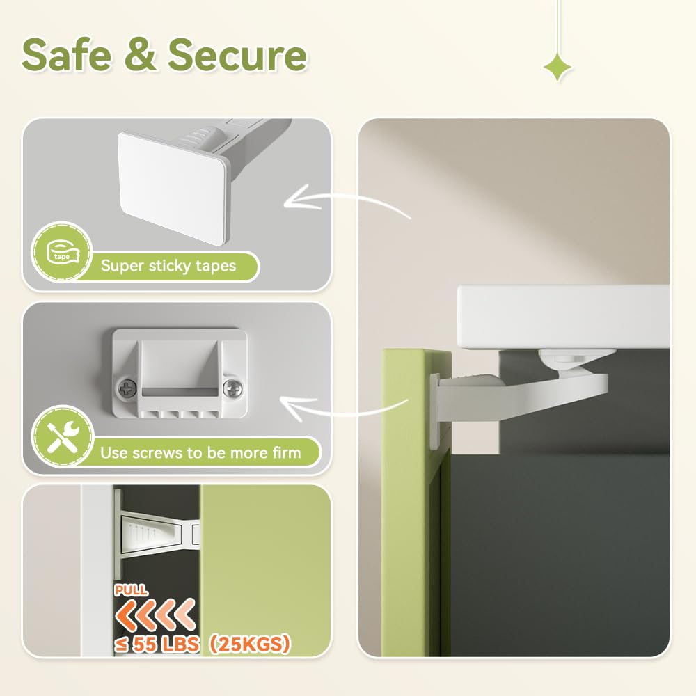 12 Pcs Baby Safety Cabinet Locks Childproof Drawer Locks with Screws, Kids Latch for Drawers and Cabinets, Works with Most Cabinets and Drawers.