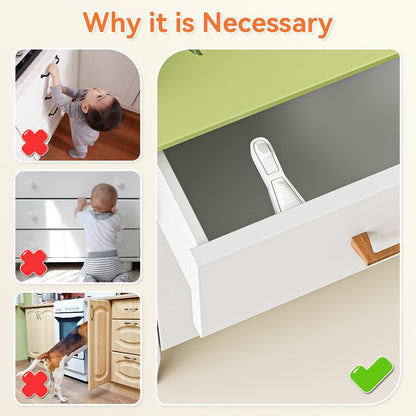 12 Pcs Baby Safety Cabinet Locks Childproof Drawer Locks with Screws, Kids Latch for Drawers and Cabinets, Works with Most Cabinets and Drawers.