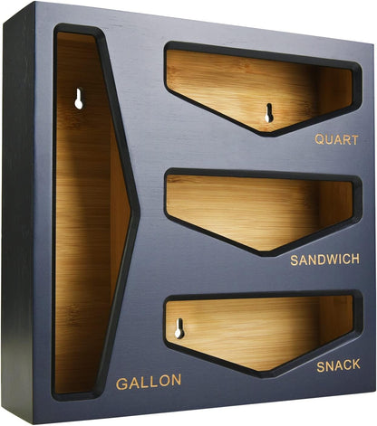Bamboo Bag Storage Organizer for Kitchen Drawer, Baggie organizer, Compatible with Gallon, Quart, Sandwich and Snack Variety Size Bags (Black)