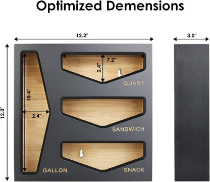 Bamboo Bag Storage Organizer for Kitchen Drawer, Baggie organizer, Compatible with Gallon, Quart, Sandwich and Snack Variety Size Bags (Black)
