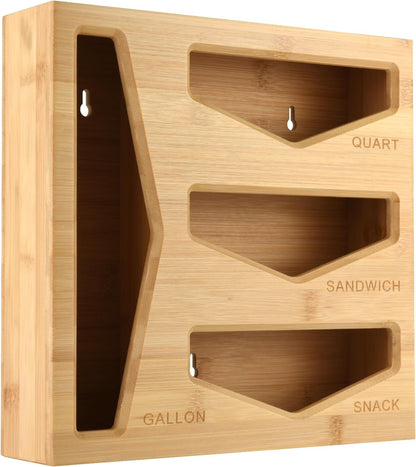 Bamboo Bag Storage Organizer for Kitchen Drawer, Baggie organizer, Compatible with Gallon, Quart, Sandwich and Snack Variety Size Bags (Black)